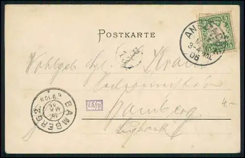 AK Ansbach in Mittelfranken Bayern - Uzstraße und Stiftsbrunnen 1904 gelaufen