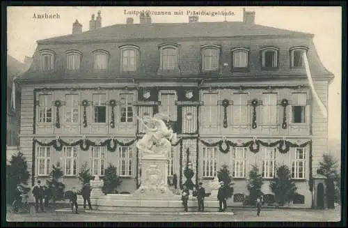 AK Ansbach in Mittelfranken Bayern - Partie am Luitpoldbrunnen 1909 gelaufen