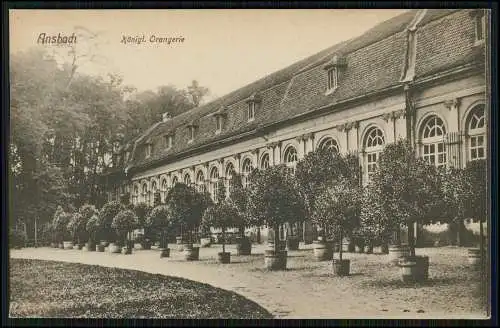 AK Ansbach in Mittelfranken Bayern - Orangerie mit Springbrunnen 1911 gelaufen