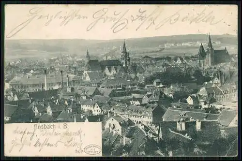 AK Ansbach in Mittelfranken Bayern - Panorama mit 3 Kirchen 1903 gelaufen