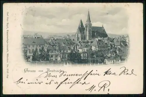 AK Ansbach in Mittelfranken Bayern - Panorama mit Kirche 1899 gelaufen