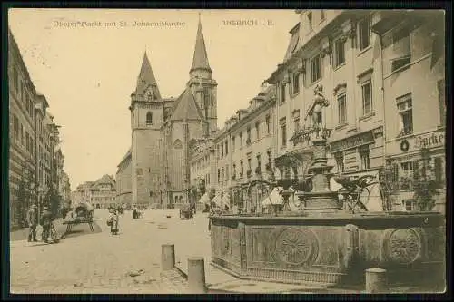 AK Ansbach in Mittelfranken Bayern - Oberer Markt Johanniskirche 1910 gelaufen