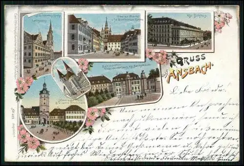 AK Litho Ansbach in Mittelfranken Bayern - Mehrfachansicht 1897 gelaufen