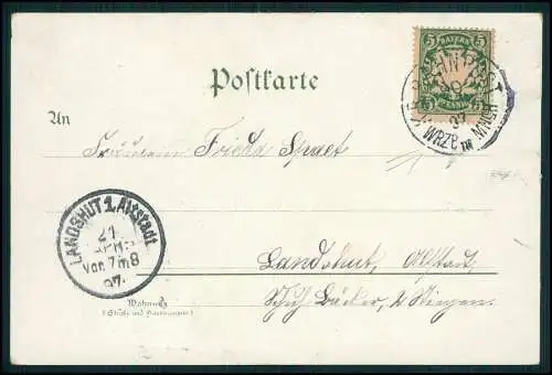 AK Litho Ansbach in Mittelfranken Bayern - Mehrfachansicht 1897 gelaufen