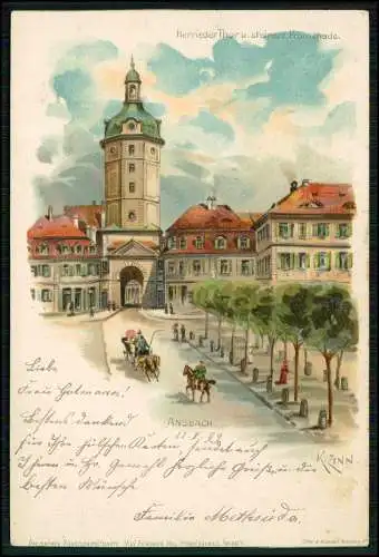 AK Litho Ansbach in Mittelfranken Bayern - Pferdekutsche Reiter 1899 gelaufen