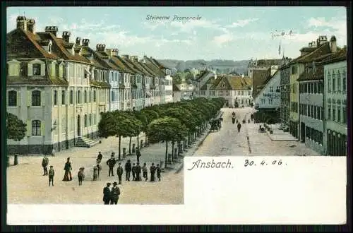 AK Litho Ansbach in Mittelfranken Bayern - Steinerne Promenade 1898