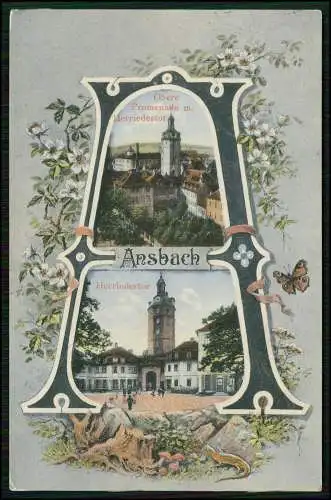 AK Litho Ansbach in Mittelfranken Bayern - Herrieder Tor Promenade 1901 gelaufen