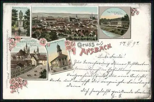 AK Litho Ansbach in Mittelfranken Bayern - Mehrfachansicht 1897 gelaufen