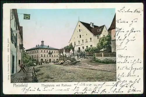 AK Pleinfeld Lr. Weißenburg-Gunzenhausen Marktplatz mit Rathaus 1907 gelaufen