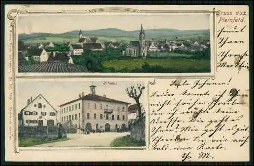 AK Pleinfeld Lr. Gunzenhausen Rathaus und Panorama von Ort mit Kirche 1906 gel.