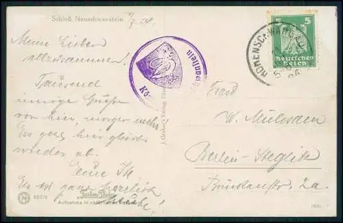 AK Schwangau Schloss Neuschwanstein 1924 mit Schloss-Stempel Schwan gelaufen