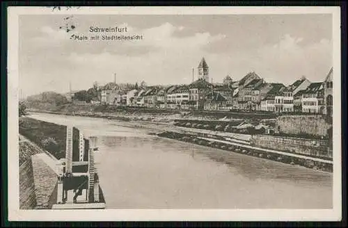 AK Schweinfurt Unterfranken Bayern Main-Ufer mit Blick auf die Stadt 1926 gel.