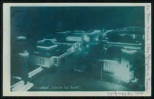 AK Düsseldorf GeSoLei bei Nacht Ausstellungsgelände Beleuchtung 1926 gelaufen