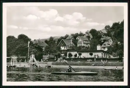 Foto AK Ziegelhausen Heidelberg am Neckar Strandbad Rutsche und Boot Kajak