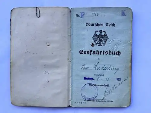 Seefahrtsbuch Hamburg ab 1932 Leo Hederling geb. Stallhofen Steiermark v. Eintr.