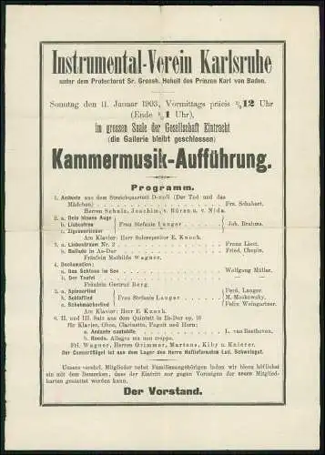 Plakat 24x17cm instrumental-Verein Karlsruhe - Prinz Karl Baden Aufführung 1903