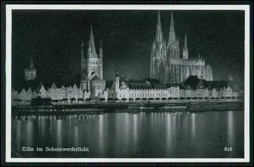 AK Köln am Rhein im Scheinwerferlicht bei Nacht Uferstraße mit Dom 1939