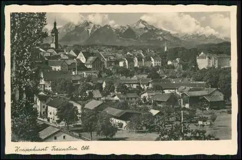 Foto AK Traunstein in Oberbayern Teilansicht mit Kirche und Alpenblick Echt Foto