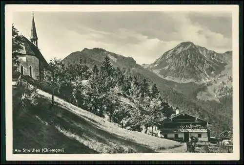 Foto AK Schleching Am Streichen Chiemgau Kirche und Berggasthof bewirtschaftete