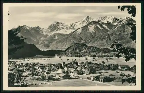 Foto AK Unterwössen in Oberbayern Panorama Dorf mit Kirche und Gebirge