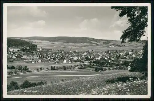 Foto AK Ansichtskarte Münsingen in Württemberg Panorama Ort mit Kirche uvm. 1940