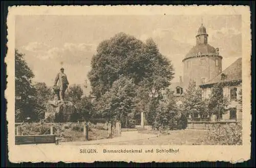 AK Siegen Unterer Schlosshof mit Bismarckdenkmal 1917 Feldpost gelaufen