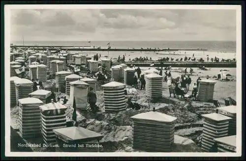 Foto AK Nordseebad Borkum viele Kurgäste am Strand bei Tiefebbe 1936-40