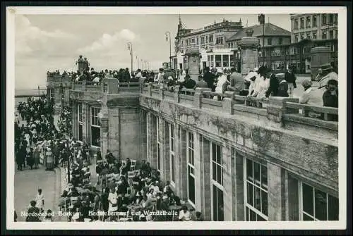 Foto AK Nordseebad Borkum Badeleben auf der Wandelhalle viele Kurgäste 1936-40