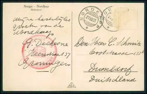 Foto AK Nordkap Norwegen Midnatsol Mitternachtssonne über dem Meer 1935 gelaufen