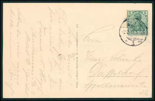 AK Hamburg am Rathaus mit Straßenbahn Pferdefuhrwerk Passanten uvm 1913 gelaufen