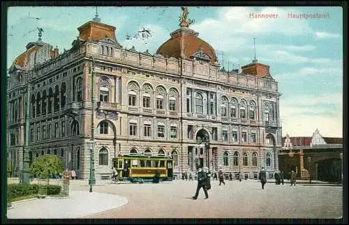 AK Hannover in Niedersachsen, Hauptpostamt, Straßenbahn Passanten 1913 gelaufen