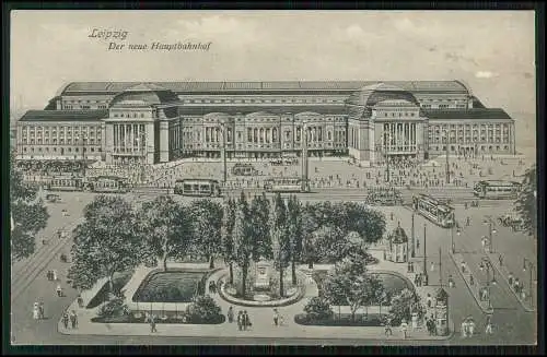 AK Leipzig, Hauptbahnhof, größter Bahnhof Europas Vorplatz mit Straßenbahn 1936