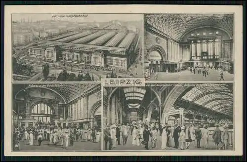 AK Leipzig, Hauptbahnhof, größter Bahnhof Europas, Innen und Außenansicht 1936