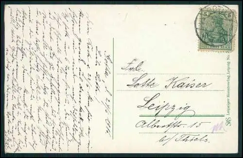AK Gotha Thüringen Friedrichstraße Postamt Straßenbahn Denkmal 1916 gelaufen