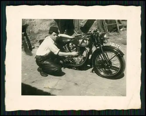 2x Foto altes Foto Motorrad Krad Norton 1940-50 Kennzeichen LT -15041