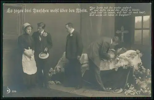 AK Studentika Gedicht Burschen wohl über den Rhein Frau auf Totenbett 1910 gel.