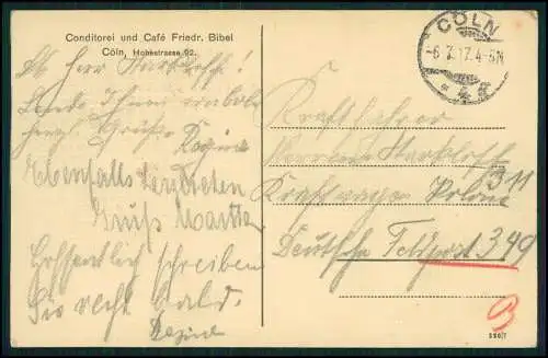 AK Köln am Rhein Konditorei Cafe Friedrich Bibel Hohestrasse 92 1917 gelaufen