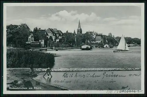 AK Köln Rodenkirchen am Rhein Rheinpromenade Häuser Segelboote Kirche 1937 gel.