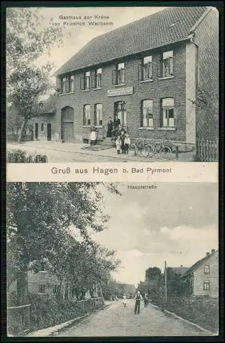 AK Hagen Bad Pyrmont Hauptstraße Gasthaus Zur Krone Friedrich Wallbaum 1916 gel.