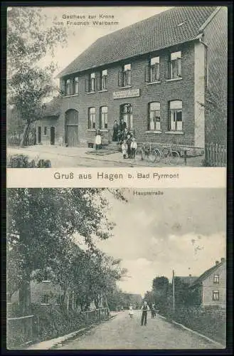 AK Hagen Bad Pyrmont Hauptstraße Gasthaus Zur Krone Inh. Friedrich Wallbaum 1913