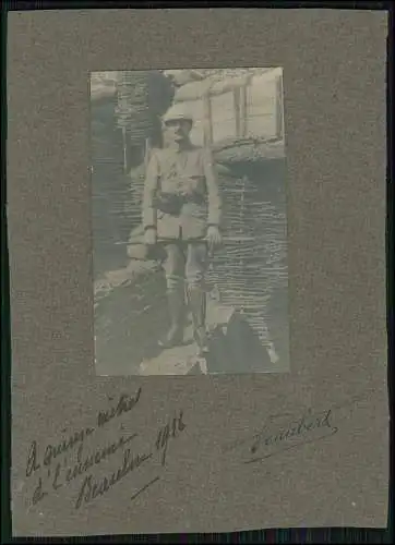 Foto Passepartout 16×12cm 1. WK französischer Soldat Standportrait im Laufgraben