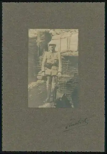 Foto Passepartout 18×12cm 1. WK französischer Soldat Standportrait im Laufgraben