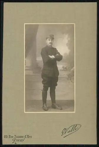 Foto Passepartout 16×11cm 1. WK französischer Soldat Standportrait 1915 Widmung