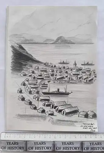 Handzeichnung Soldat Edgar Müller Hammerfest Kvaløya Fylke 1942 Hafen Schiffe