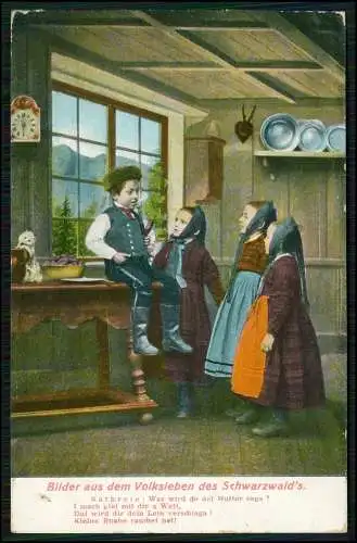 AK Volksleben des Schwarzwalds Kleine Buabe rauchet net Kinder Tracht 1910 gel.