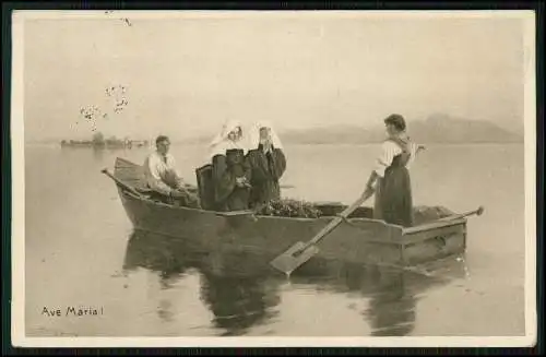 AK Nonnen im Boot auf See beten Ave Maria von Aachen nach Holland 1914 gelaufen