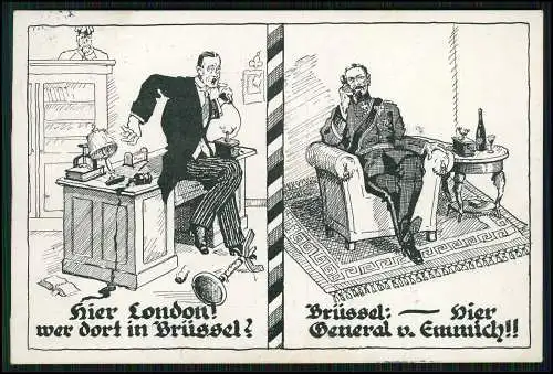 AK Telefon-Gespräch London Brüssel General von Emmich 1914 gel. Cramers Karte
