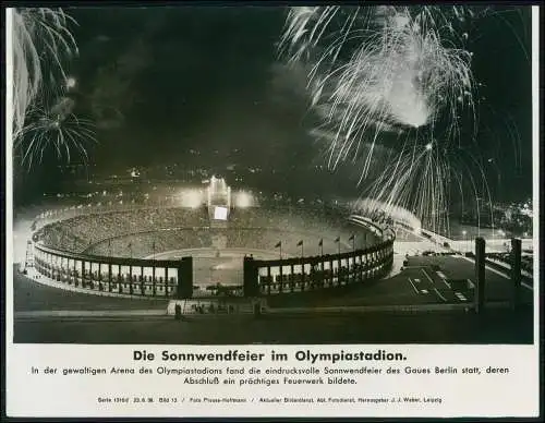 Foto 23×18cm Bilderdienst Großes Feuerwerk bei Nacht Berlin Olympiastadion 1936