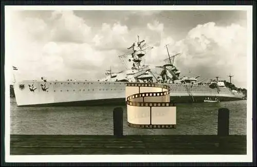 Foto AK Panzerschiff Deutschland bzw. Lützow - Kriegsschiff Schräglange Krängung