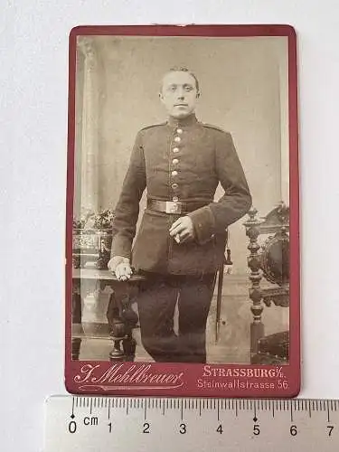 CDV Foto Soldat in Uniform mit Seitengewehr Atelier Mehlbreuer Straßburg Elsass